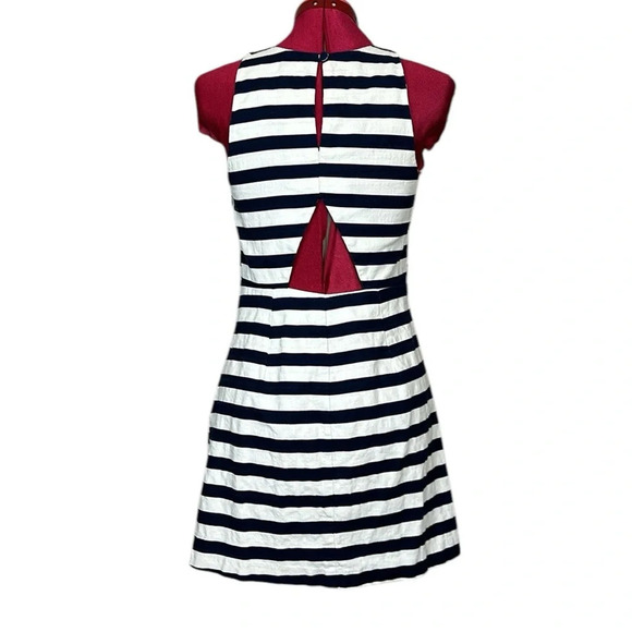 BB Dakota stretch cotton navy white stripe sleeveless fitted mini dress - Picture 5 of 12